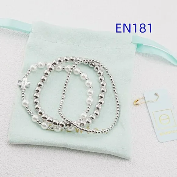 Enewton White Gold Beaded Bracelet Set
